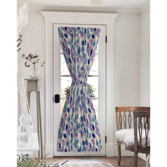 Blue Purple Leaves Blackout Curtains French Door Curtains for Door Window, Botanical Abstract Color Retro Plants Privacy Drapery for Patio/Sidelight Doors, 1 Panel with Tieback, 54 x 72 Inches