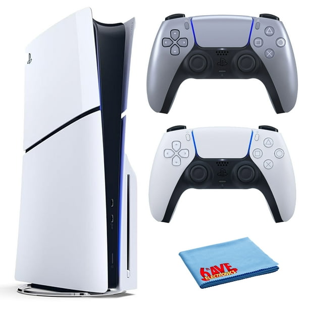 PlayStation 5 Slim, consola PS5, paquete de almacenamiento SSD integrado de 1 TB con controlador inalámbrico Play Station Sony PS-5 DualSense adicional - plateado (edición limitada) y accesorios