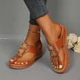 thumbnail image 5 of Women’s Casual Summer Slide Sandals Beaded Toe Ring Wedge Heel Slip-On Comfortable Cushioned Footbed Beach Outdoor Daily Wear Brown, 5 of 9