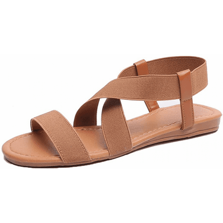 

Rush Elastic Cute Flat Sandals for Women Casual Summer Beach Shoes Sandal Vacation Travel Gladiator Sandals ------ Brown（Size 39） S1836