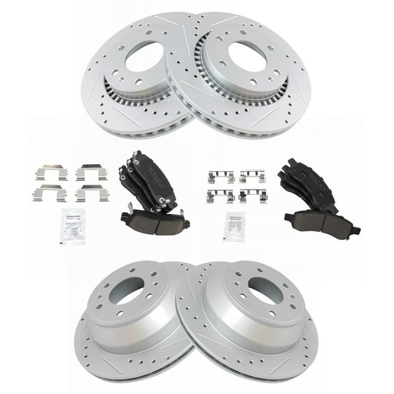 TRQ Performance Drilled Slotted Brake Rotor Posi Ceramic Pad Front Rear Kit