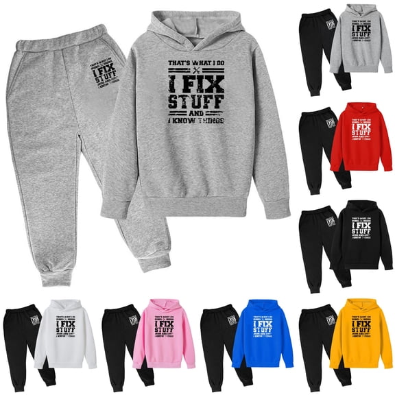 LIIPEE Boys Casual Outfits 2 Piece Letter Graphic Long Sleeve Pullover Hoodie And Sweatpants Kids Cute Comfortable Outfit Sets,5-6 Years