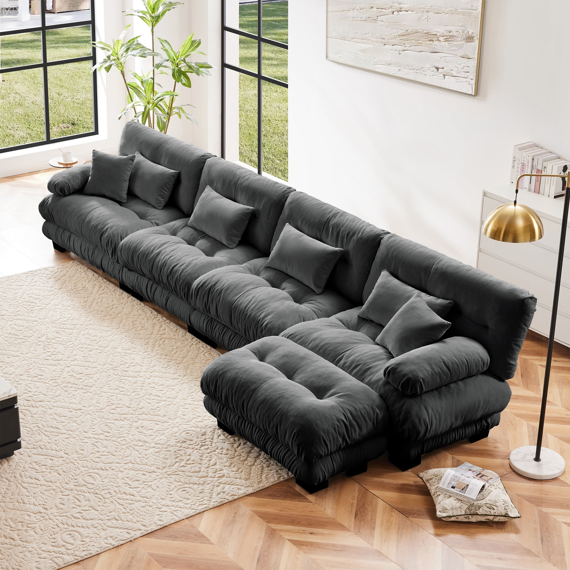 MAYEERTY 173.2in Modular Sectional Sofa, L Shaped Couch for Living Room, 4-Seater Cloud Couch with Convertible Ottoman, Free Combination, Gray