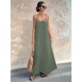 thumbnail image 6 of Women's V-Neck Sleeveless Backless Maxi Solid Suspender Robe Dress for Party Summer Green XL, 6 of 9
