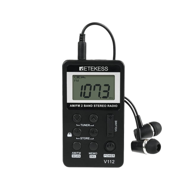 Radio de bolsillo Retekess V112 AM FM con pantalla LCD, color negro