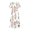thumbnail image 4 of Penkiiy Women's Summer Casual Short Sleeve Crewneck Dress Casual Flowy Tiered Maxi Beach Dress With Pockets Feather Print Dress L White, 4 of 6