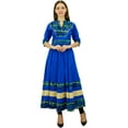 thumbnail image 4 of Bimba Women's Cotton Kurti Long Flared Anarkali Kurta 3/4 Sleeve Designer Indian Tunic, Royal Blue, 22, 4 of 9
