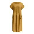 thumbnail image 6 of Avolia Plus Size Women Short Sleeve Dress with Pockets Pleats Round Neck Lightweight Casual Wear Yellow S, 6 of 7
