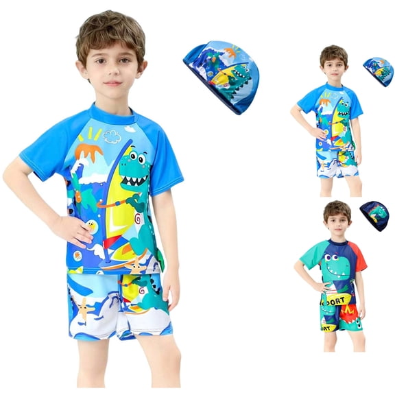 SROBPTY Kid Boys Swimsuit Set Print Short Sleeve Top Shorts 2 Piece Bathing Suits for 2-12 Years