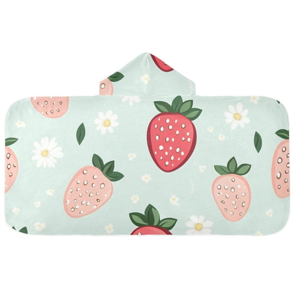 Red and Pink Strawberry Hooded Beach Towel Kids Bath Towels Quick Dry for Pool Swiming 50" x 23.5" Microfiber Soft Bathrobe