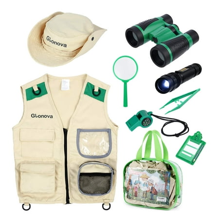 Glonova Kids Explorer Kit for Boys Girls, Adventure Exploration Kit with Washable Safari Costume Vest, Binoculars, Magnifying Glass, Safari Hat
