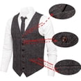 thumbnail image 4 of GFDYREE Men's Slim Fit Herringbone Tweed Suits Vest Premium Wool Blend Waistcoat, 4 of 7