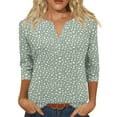 thumbnail image 2 of 3/4 Length Sleeve Womens Tops Henley V Neck 3/4 Sleeve T Shirts Summer Casual Three Quarter Sleeve Tops, 2 of 4