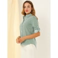 thumbnail image 4 of INSPIRE CHIC Women's Button Down Roll-up Long Sleeves Lapel Collar Shirt, 4 of 6