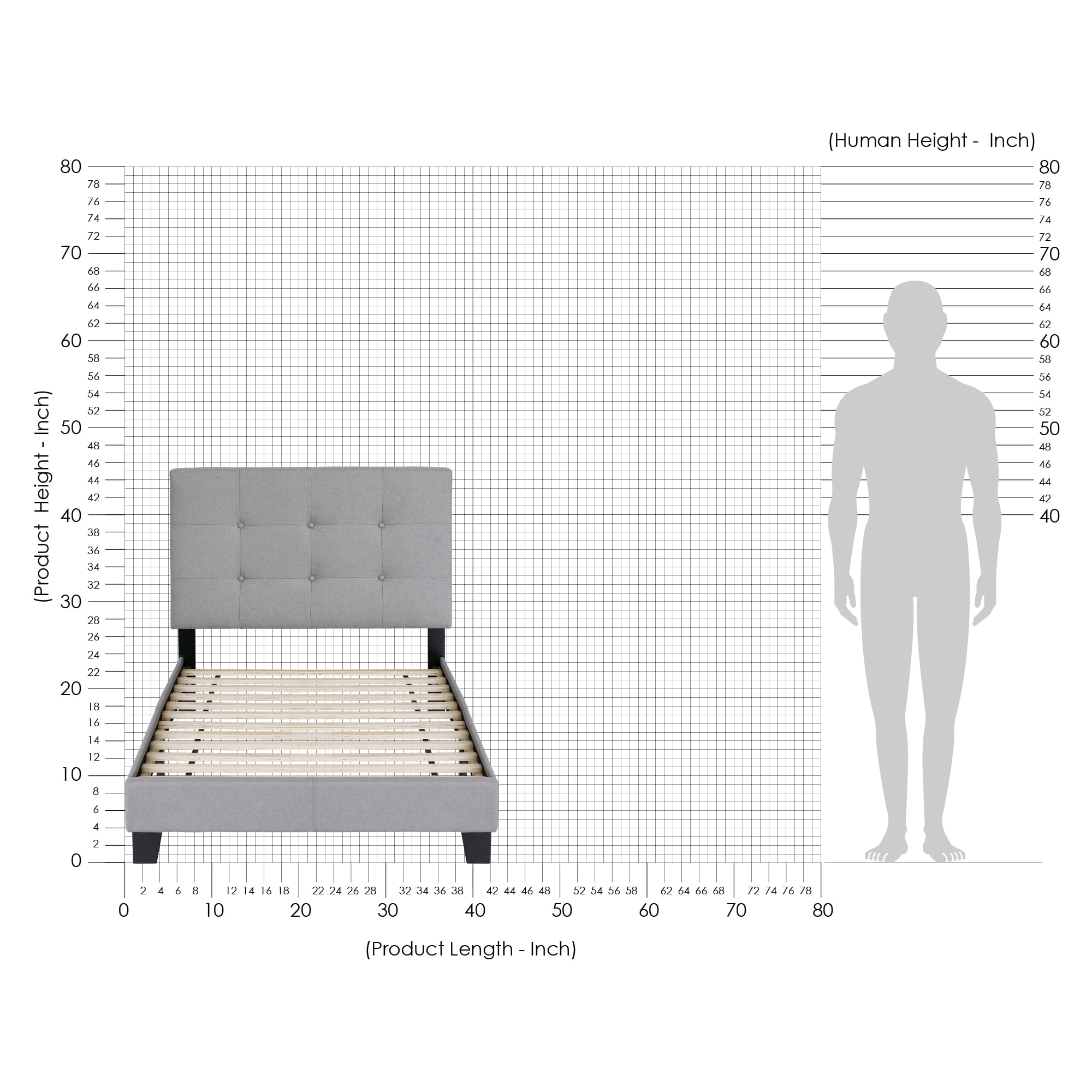 Furinno LAVAL Twin Upholstered Bed Frame with Button-Tufted Headboard and 12-Piece Wooden Slat Support, Light Grey
