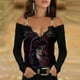 thumbnail image 2 of Blusa HUOGUO sexy de metal sin tirantes con estampado de calaveras con cuello en V para mujer, 2 of 5