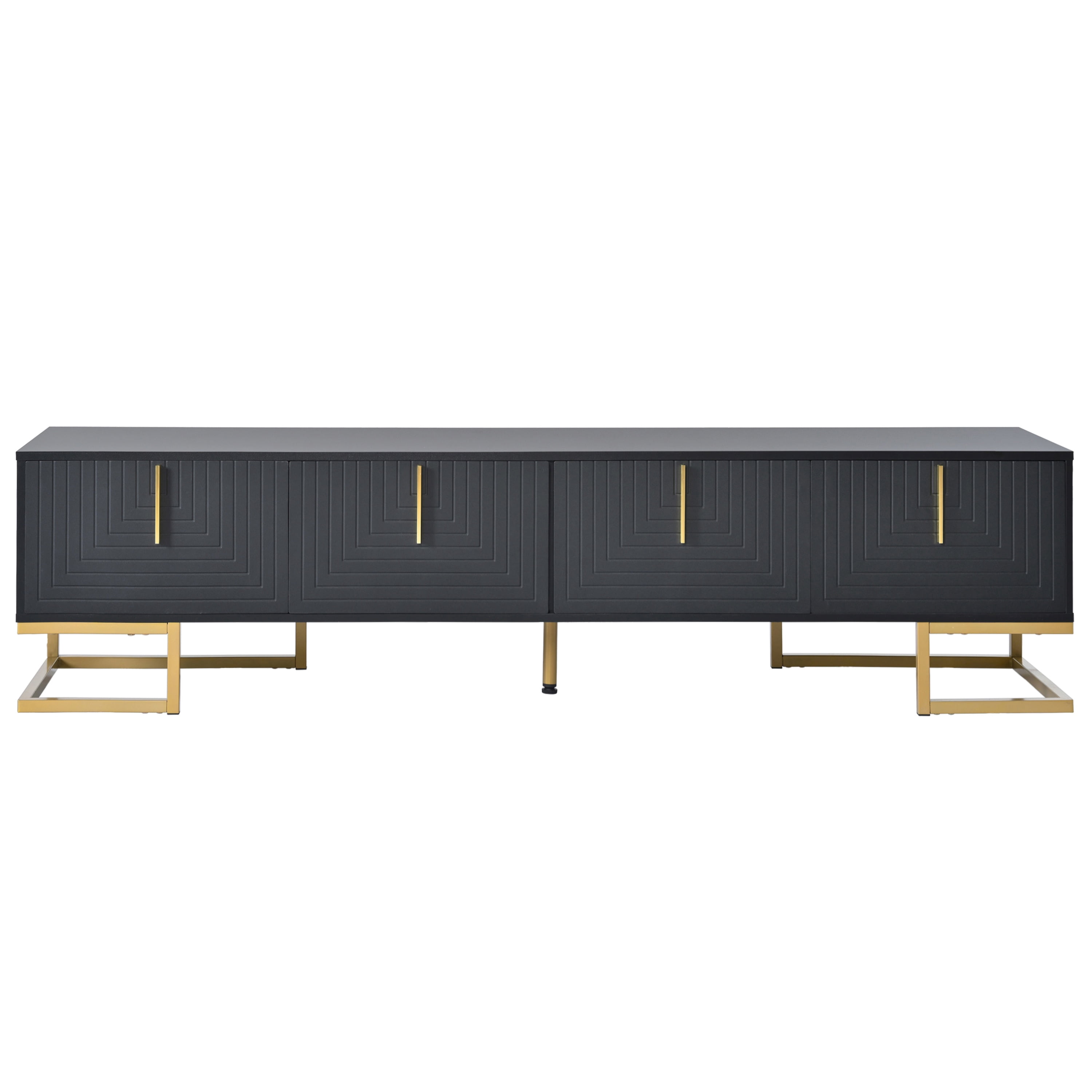 PORKISS TV Stand, Modern TV Console Table with Cabinets for TVs Up to 80”, Media Console Table with Doors and Shelves, Entertainment Center for Living Room, Black/Gold