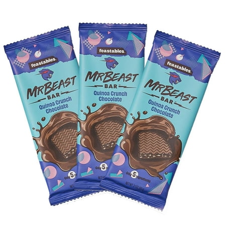 Mr Beast Chocolate Bars – NEW Quinoa Crunch, Milk Chocolate, Only 5 Ingredients (3 Pack)
