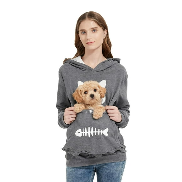 YYW Cat Pouch Hoodie Pet Kitten Puppy Carriers Kangaroo Pouch Hoodies Fleece Unisex Home(Dark Grey,3XL)