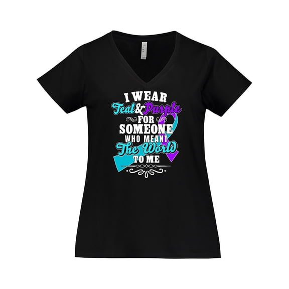 Inktastic Suicide Prevention Awareness I Wear Teal and Purple for Someone Who Meant the Women's Plus Size V-Neck T-Shirt
