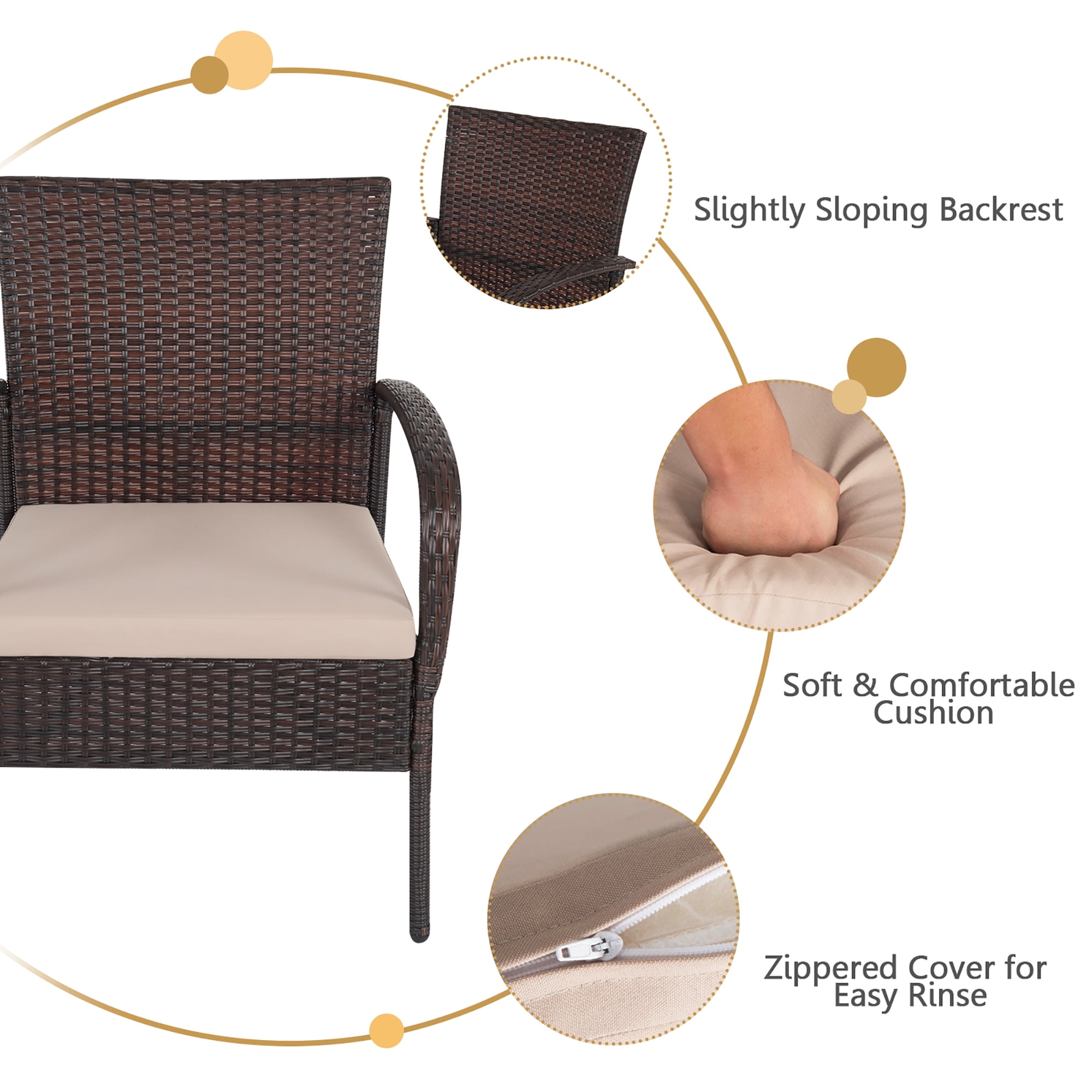 Costway 4PCS Patio Rattan Furniture Set Outdoor Conversation Set Coffee Table w/Cushions