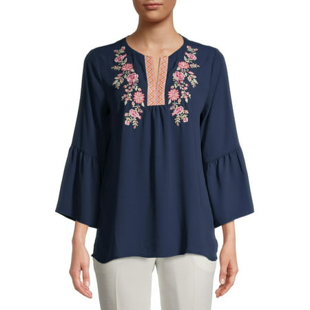 The Pioneer Woman - The Pioneer Woman 3/4 Sleeve Embroidered Front ...