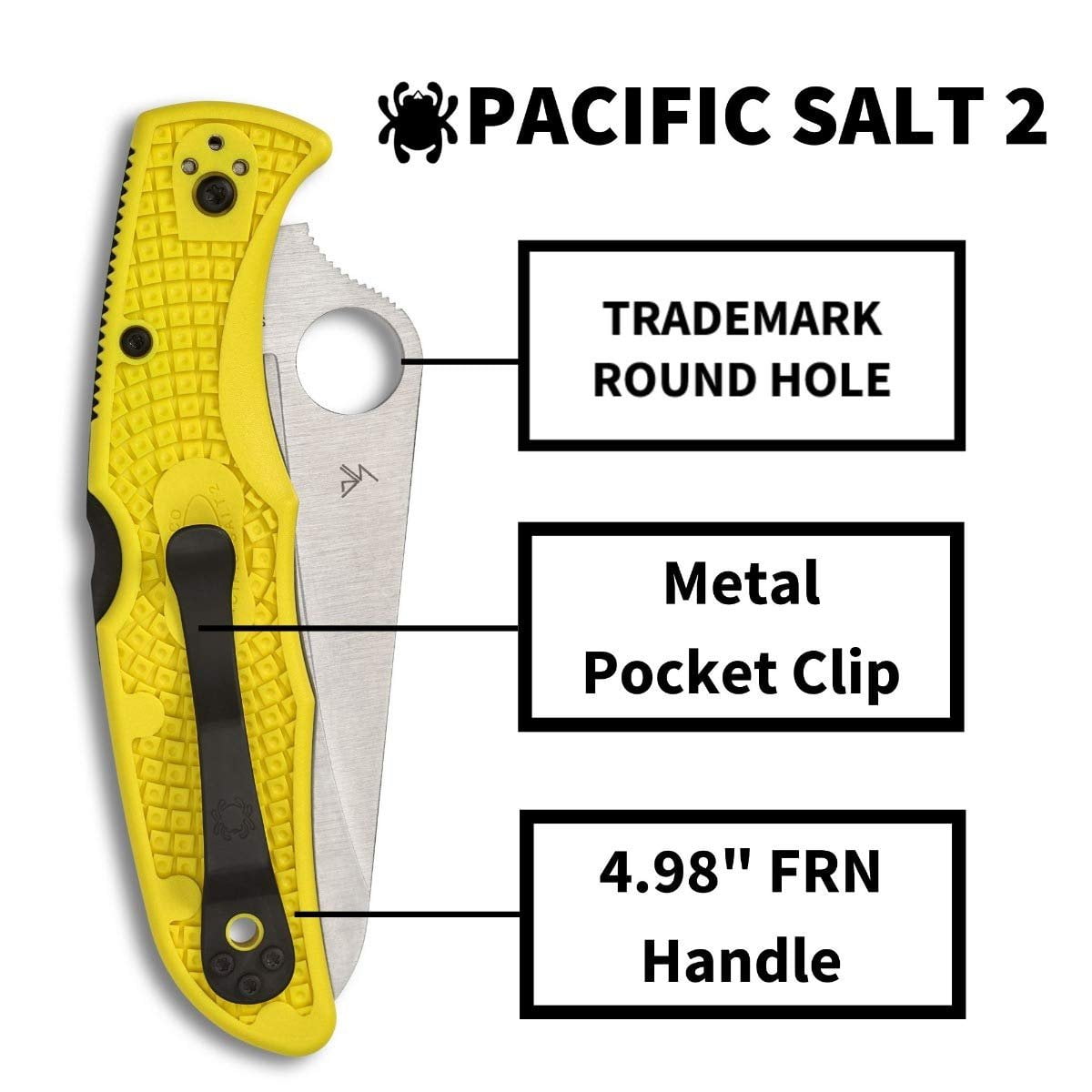 Spyderco Pacific Salt 2 Folding Knife 3.78" H2 Satin Serrated Blade, Yellow FRN Handles, Lockback - C91SYL2