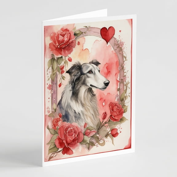 Borzoi Valentine Roses Greeting Cards Pack of 8 7 in x 5 in