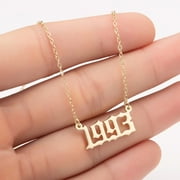 rygai 1980-2019 Birth Year Number Charm Pendant Stainless Steel Chain Necklace Jewelry-Golden 1993