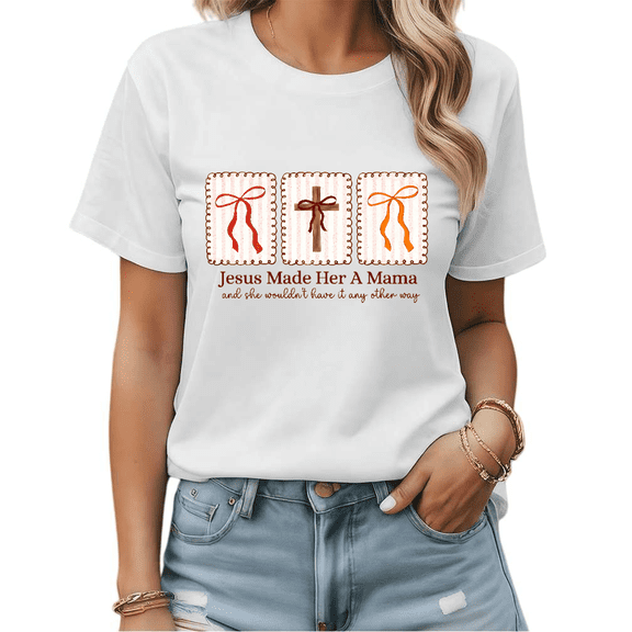 Jesus Made Her A Mama Christian Coquette Bow Graphic Tees Womans Tshirt Shirts Black/White S-5XL Tops
