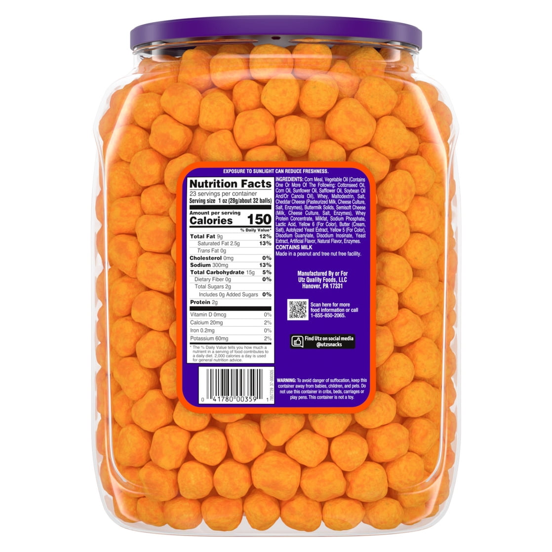 (6 pack) Utz Cheese Balls, 23 oz Barrel