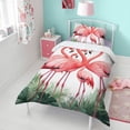 thumbnail image 4 of Flamingos with Tropical Leaves Duvet Cover and Pillowcase Set for Single Bedding, Bedroom Accessories for Kids Teens, 4 of 5