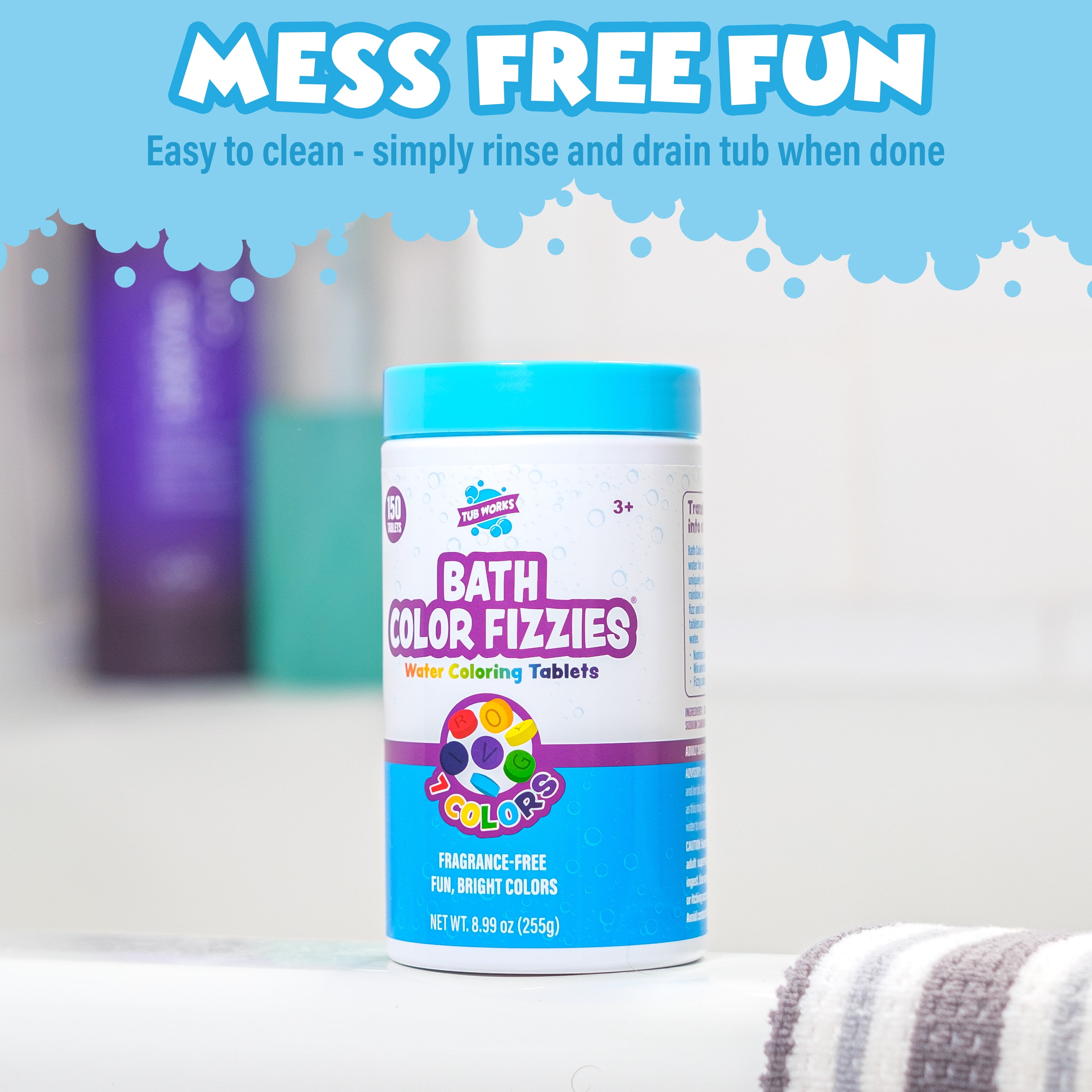 Tub Works Bath Color Fizzies, 150 Count, 3 Pack, Bath Color Tablets for Kids & Toddlers, 7 Colors