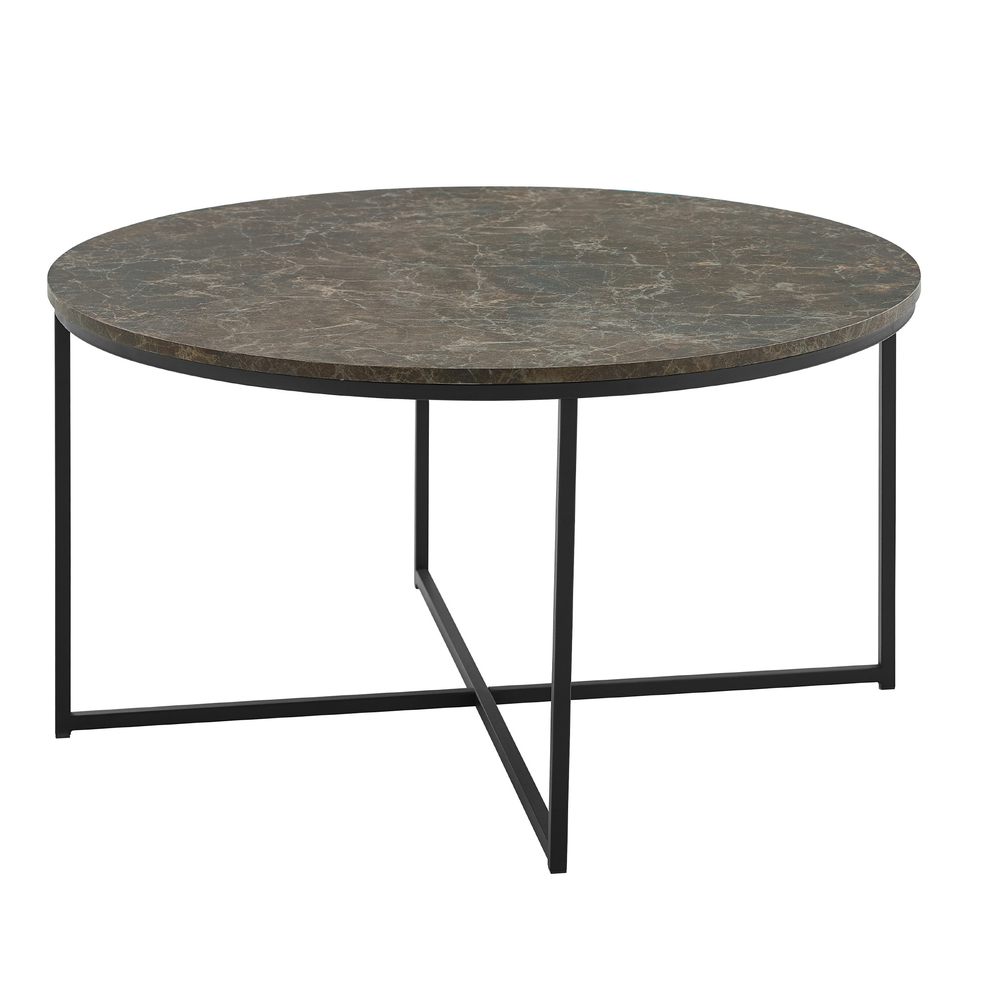 Ember Interiors Modern Round Coffee Table, Brown Faux Marble/Black