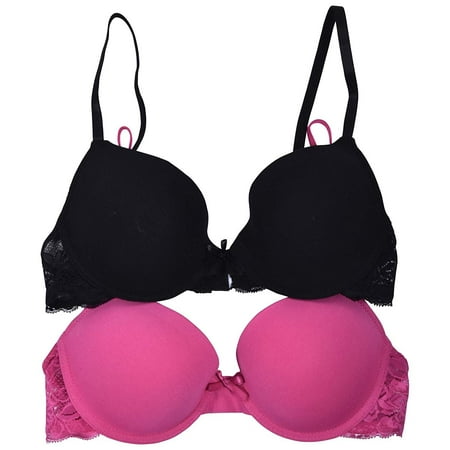 

Elle Women s Bras Full Coverage Lace 2-Pack Cotton/Spandex Underwire Black-Fuchsia
