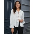 thumbnail image 4 of Women's Babydoll Peplum Blouse Shirt Long Sleeve Bow Tie Front Trendy Cute Y2K Going Out Tops, 4 of 8