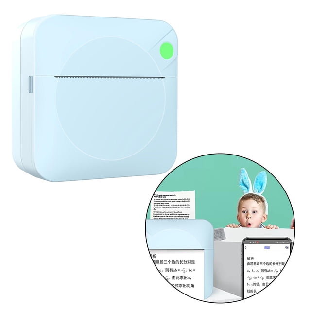 Mini impresora de fotografía de bolsillo de 203DPI, BT, carga USB, 1000, recargable para fotografía, etiquetas, notas, notas, versión en inglés Azul