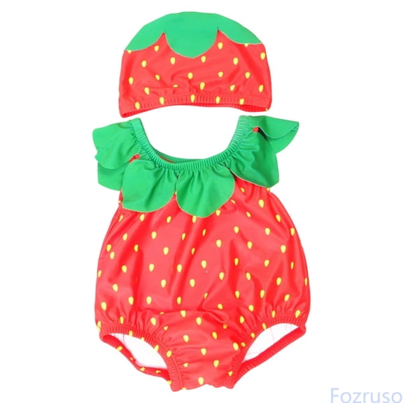 Fozruso Kids Boys Girls Infant Print Swimsuit With Matching Swim Cap For Beach Pool One-Piece Swimwear Sizes 0-3 Months