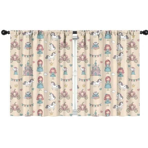 Blackout Kids Curtains,Beige Princess Carriage Pattern Childrens Insulated Curtains Set Of 2,Bedroom Essentials,Toddler Room Decor 42"x54"