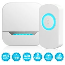 Wireless Door Bell,Mini Waterproof Doorbell Chime Operating at 1000 Feet with 32 Melodies,4 Volume Levels & LED Flash,White