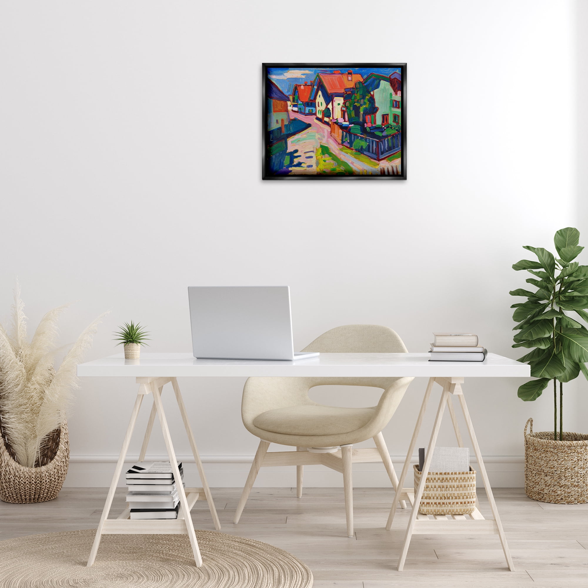 Stupell Industries Kandinsky Murnau Landscape Scenic & Cityscapes Painting Black Floater Framed Canvas Art Print Wall Art, 21 x 17
