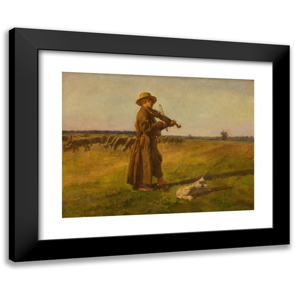 Jozef Chelmonski 14x12 Black Modern Framed Museum Art Print Titled - Cowherd (1897)