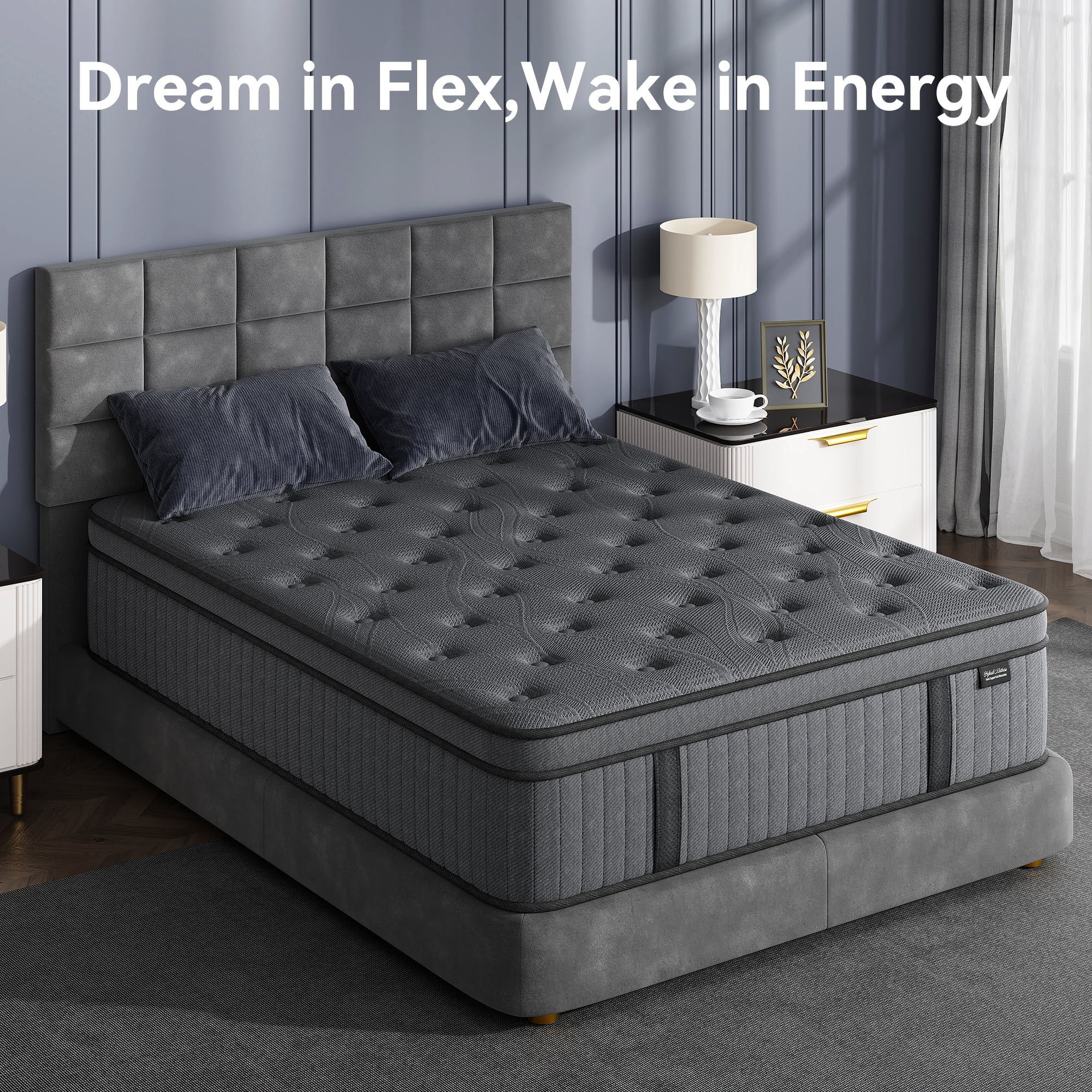 Sweetland 12" Queen Mattress in a Box, Hybrid Memory Foam with Individually Pocketed Coils, Medium Firm Pressure Relief