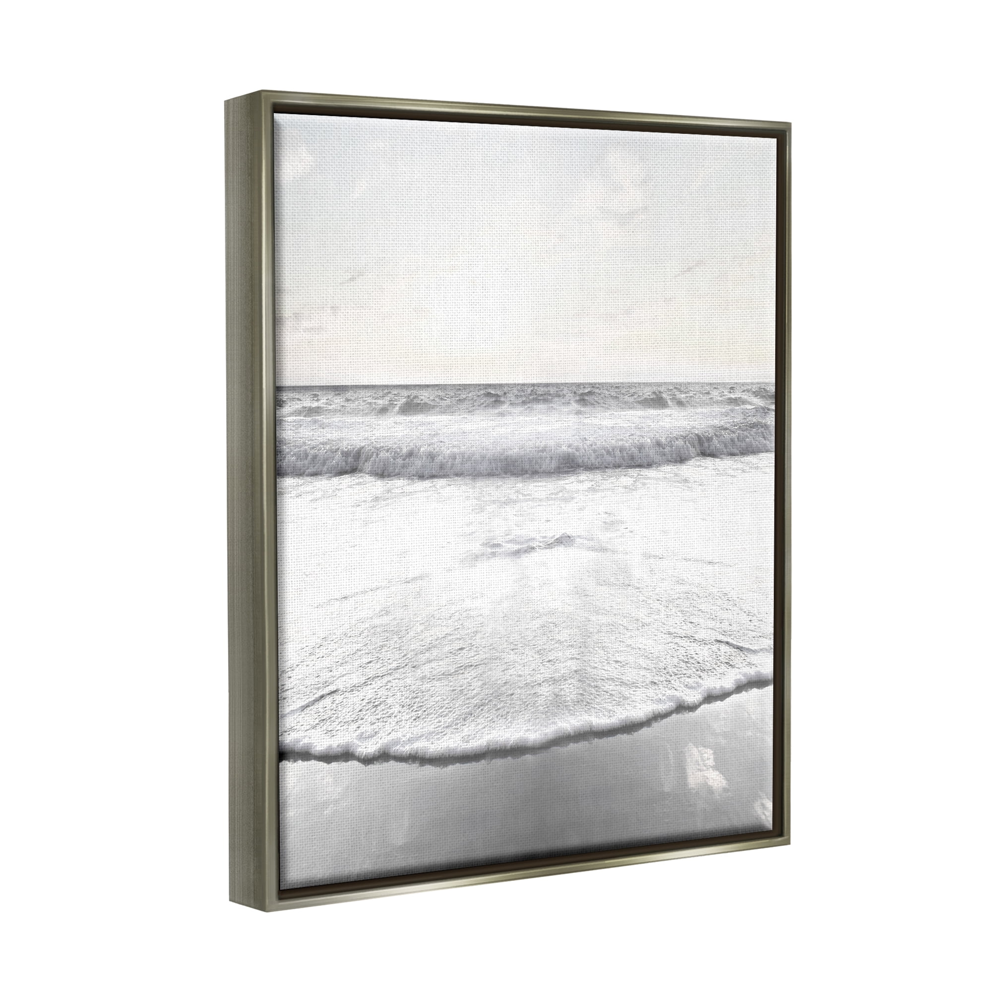 Stupell Industries Ocean Water Waves Rushing Shoreline Sunny Scene Photograph Luster Gray Floating Framed Canvas Print Wall Art, Design by Natalie Carpentieri