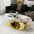 thumbnail image 2 of MDQMD Oval Coffee Table with Faux Marble Top Gold Steel Base Modern Minimalist Living Room Table  Storage Shelf Central Ball Support Design Gold Marble Space-Saving Center Table, 2 of 10