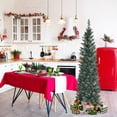 thumbnail image 3 of Costway 5ft Unlit Snowy PVC Artificial Slim Christmas Pencil Tree w/ Pine Cones, 3 of 9