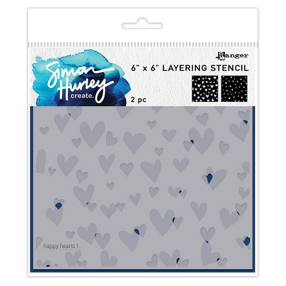 Simon Hurley create. Stencil 6"X6" 2/Pkg-Happy Hearts