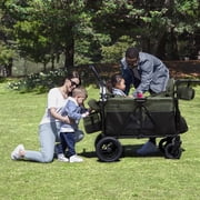Jeep Wrangler Deluxe 4 Seater Stroller Wagon by Delta Children - Premium Quad Stroller Wagon for 4 Kids with Convertible Seats, Adjustable Push/Pull Handles, Removable Canopy & Flat Fold, Black/Green