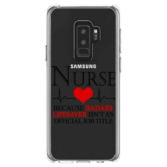 DistinctInk Clear Shockproof Hybrid Case for Samsung Galaxy S9  PLUS (6.2" Screen) - TPU Bumper Acrylic Back Tempered Glass Screen Protector - Nurse Because Badass Lifesaver Isn't Title