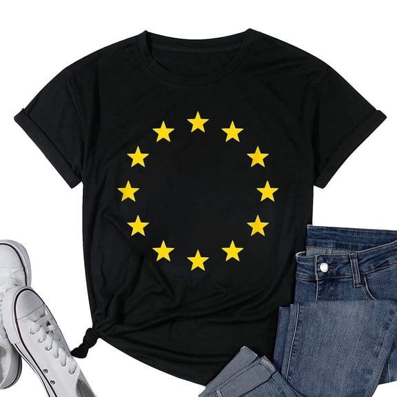 Womens EU Stars European Union Flag Symbol Europe Sign Logo T-Shirt Black Small